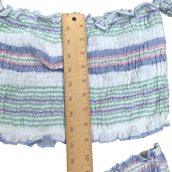 Kiwi & Punch Two Piece Set Pant Set Crop Top Stripe White Purple Green NEW Large - Picture 10 of 13